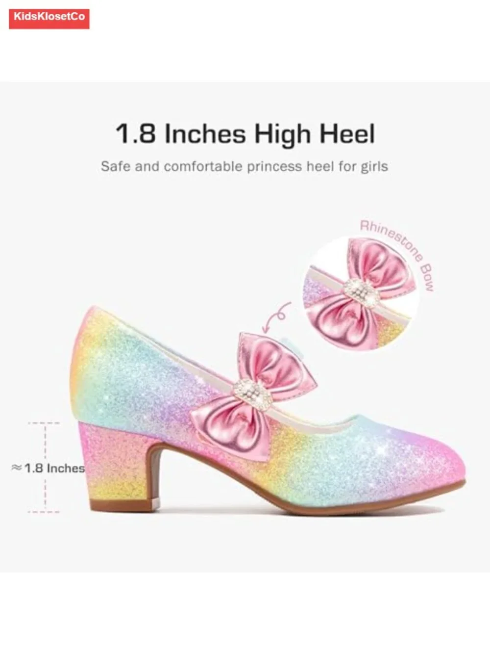 Girls Mary Jane Heels with Bow Sparkly Dress Shoes for Wedding Party